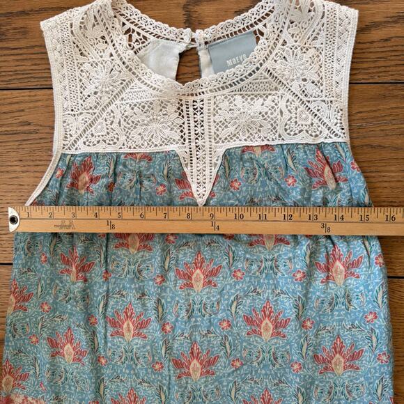 Maeve Crochet Lace Tank Shirt SZ S Teal Ivory Salmon Boho Hippie Cottage Work - Picture 5 of 6